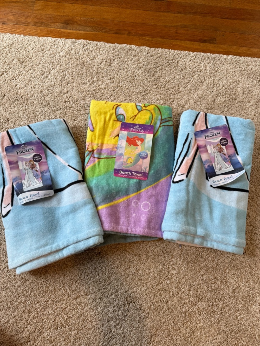 Disney Kids Beach Towels - Light Blue, Yellow, Purple